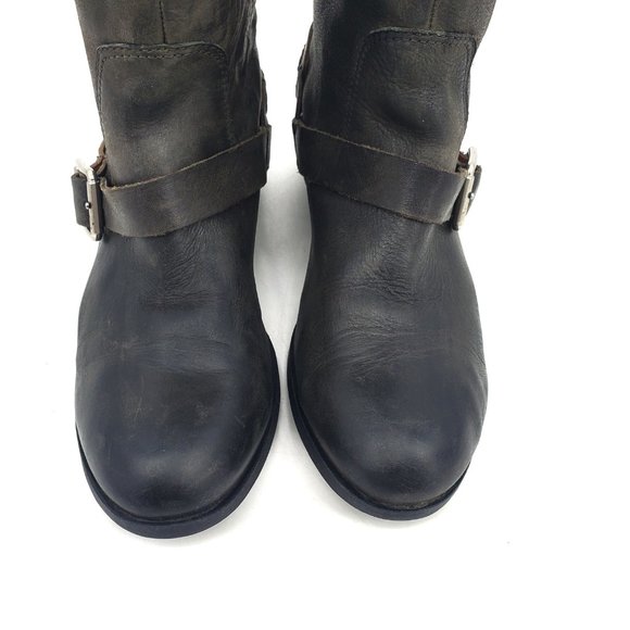 Lucky Brand May Tall Boho Grey Leather Pull On Embroidered Riding Boots Size 9 - Picture 8 of 13